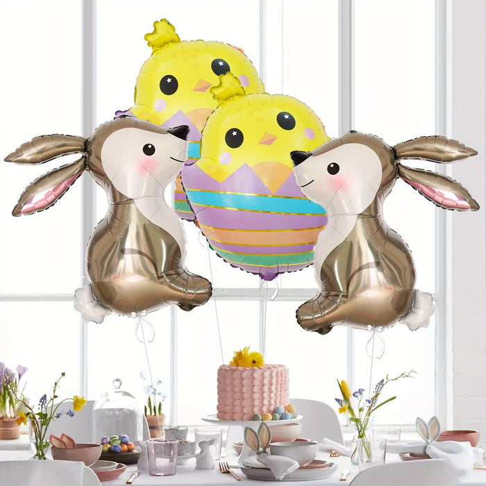 Cartoon Shell Chick And Bunny Easter Balloon 32-Inch 4Pcs Balloon Set Bunny Balloon Easter Decoration Bunny Birthday Decoration