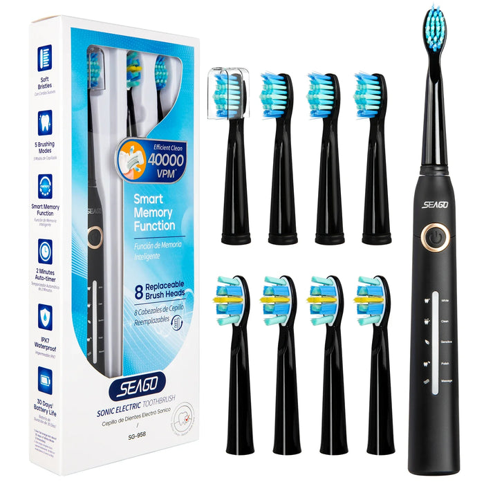 30 Day Battery Sonic Toothbrush 5 Modes 8 Heads