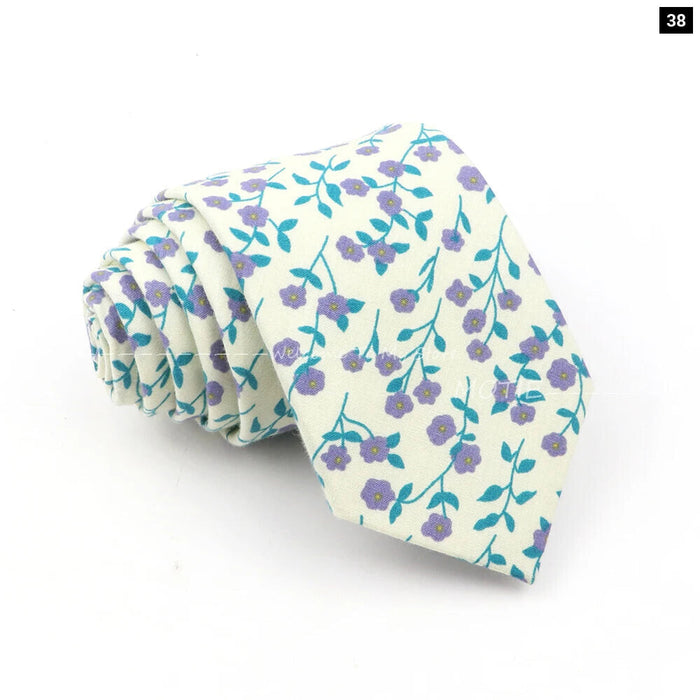 Blue Floral Cotton Ties For Weddings Business And Daily Wear