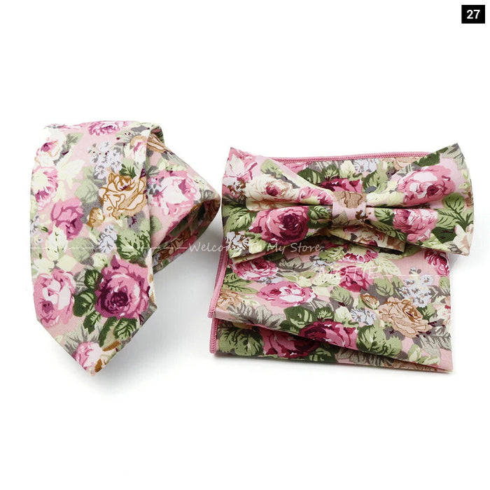 Floral Tie And Handkerchief Set For Business And Weddings