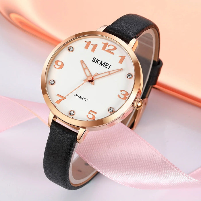 Women's PU Band Leather Casual Analog Display Quartz 3ATM 30M Water Resistant Wristwatch