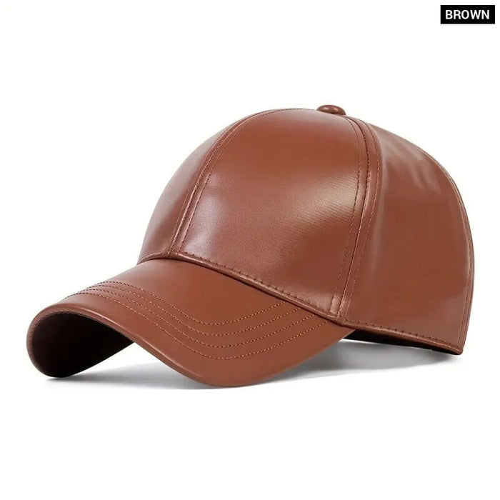 Adjustable Pu Leather Baseball Cap / Hat For Outdoor Wear