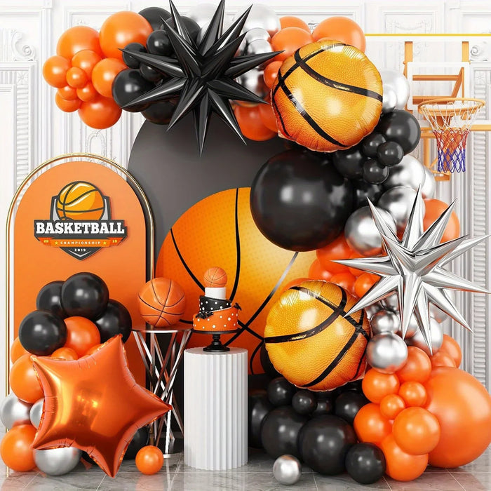 131Pcs Basketball Themed Arch Garland Balloon Kit Suitable For Birthday Graduation Anniversary And Other Scene Decoration