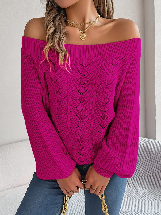 Rose Red Knitted Sweater With Hollow Out Design