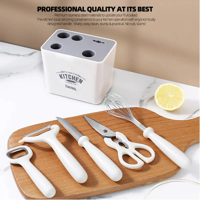 6 Pieces Stainless Steel Multifunction White Scissors Egg Beater Combination Set With Storage Box