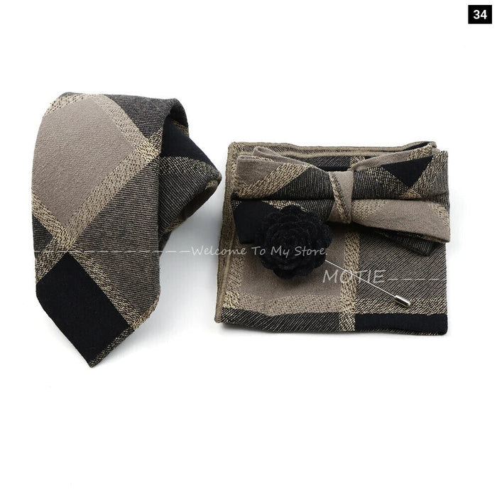 Classic Cotton Striped Necktie Set For Groom Business Or Wedding