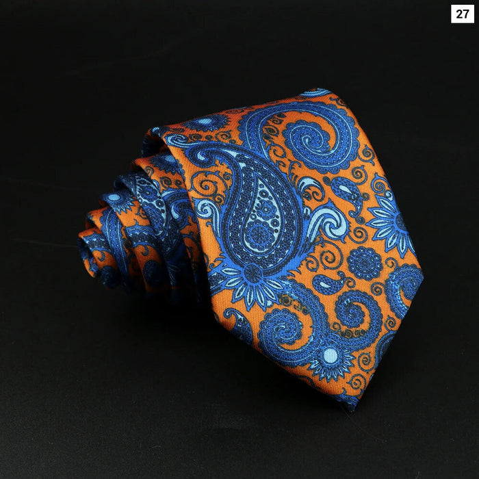 Mens Silk Tie 7.5Cm Blue Paisley Floral For Weddings And Work