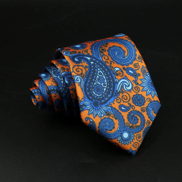 Mens Silk Tie 7.5Cm Blue Paisley Floral For Weddings And Work