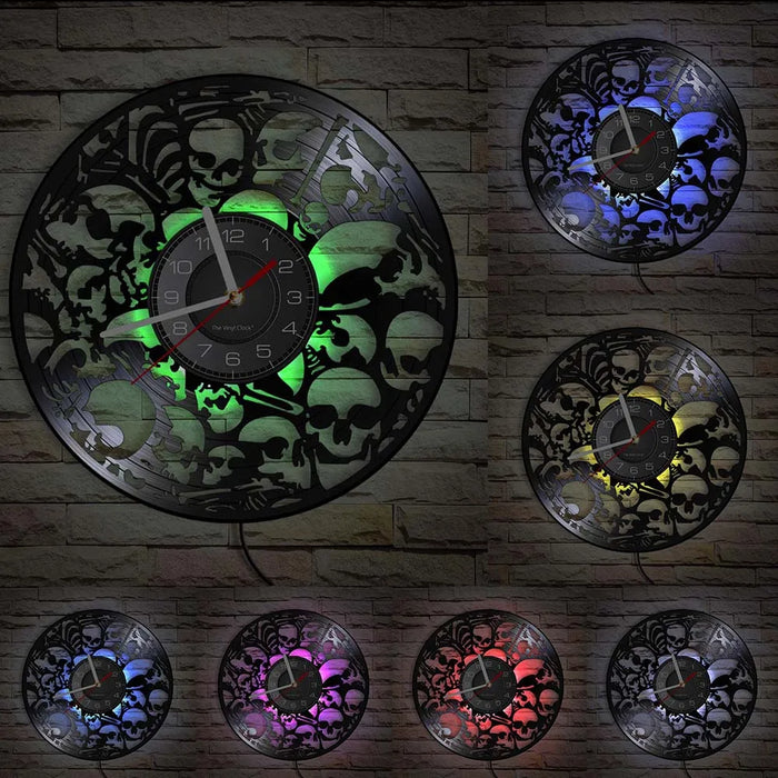 Vinyl Record Wall Clock With Skulls