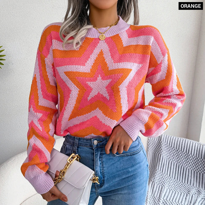 Star Pattern Knit Sweater For Women