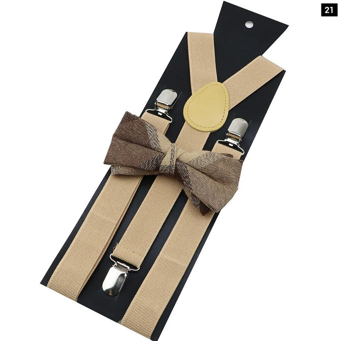 Cotton Plaid Bowtie Suspenders Set For Weddings