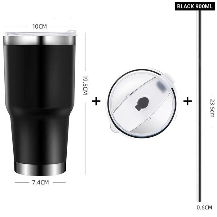 304 Stainless Steel Car Water Cup With Lid And Straw