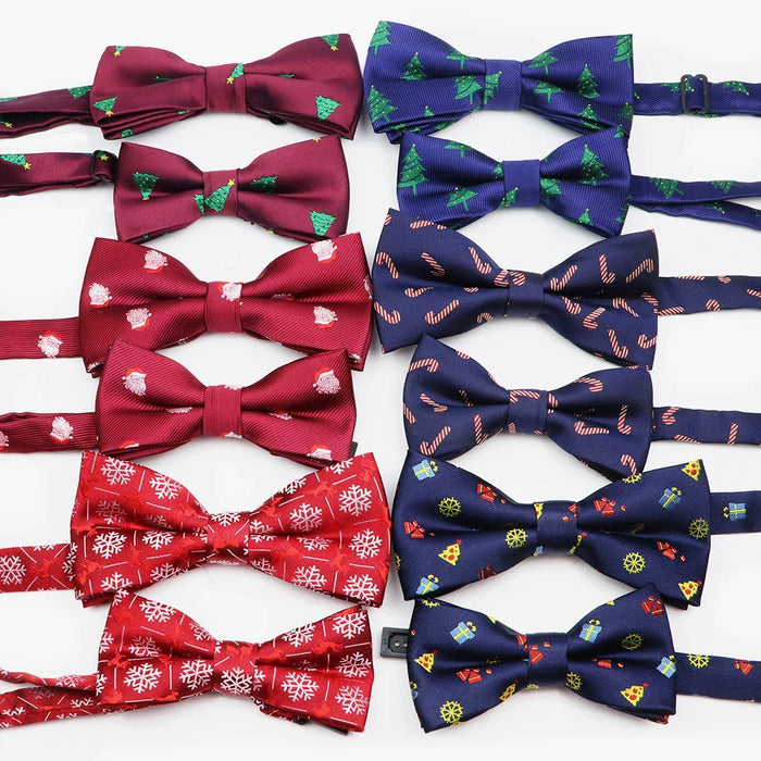 Christmas Bowtie Set Red Snowflake Pattern Parent-Child Matching Polyester Festive Accessory