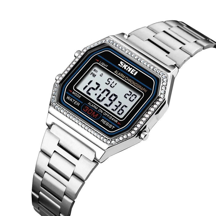 Women's Stainless Steel Band Touch Screen Display Digital 3ATM 30M Water Resistant Wristwatch