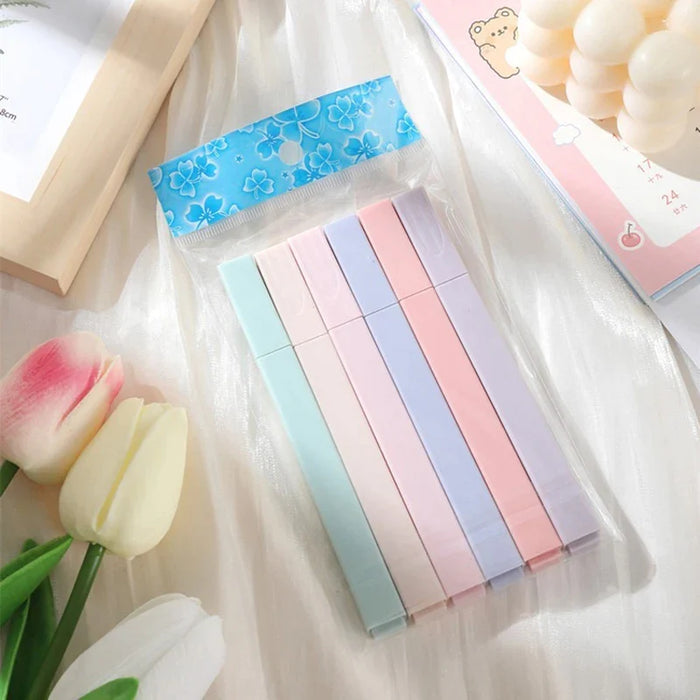 6 Piece Pastel Highlighter Set Kawaii Stationery