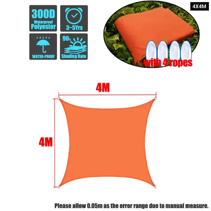 Waterproof 420D Orange Square Rectangle Shade Sail Garden Terrace Canopy Swimming Sun Shade