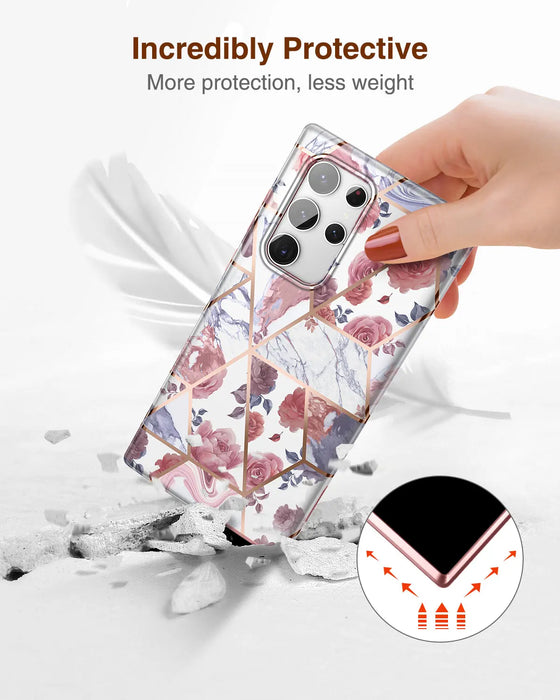 Samsung Galaxy S22 Ultra Rugged Cover With Screen Protector Shockproof Glitter Marble