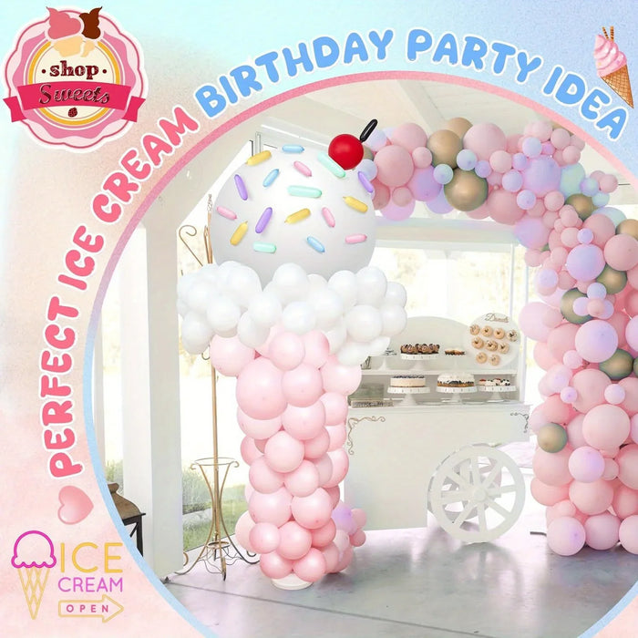 156Pcs Ice Cream Balloon Column Set Suitable For Birthdays Anniversaries Princess Theme Decoration Dessert Shop Opening Etc