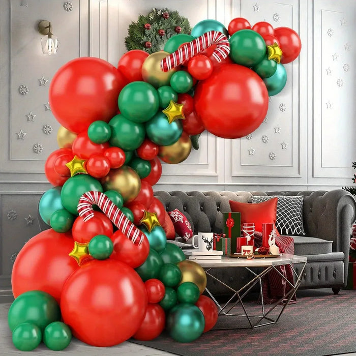 86Pcs Christmas Balloon Garland Set Metallic Green & Gold Red Latex & Foil Balloon With Candy Bar Holiday Party Decorations