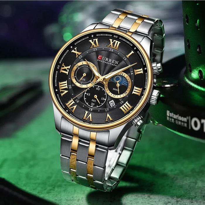 Fashion Sports Chronograph Wristwatches For Men Stainless Steel Strap Watches With Auto Date