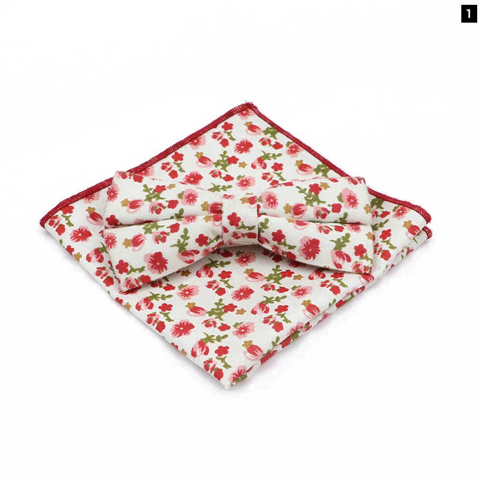 Floral Bow Tie And Handkerchief Set Mens Wedding Accessories