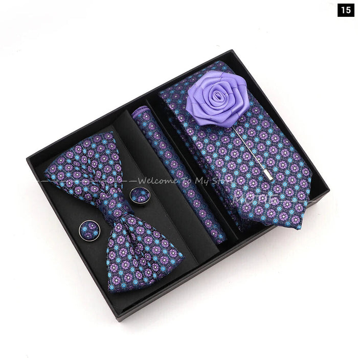 Floral Tie Set Novelty Design With Box For Parties And Business