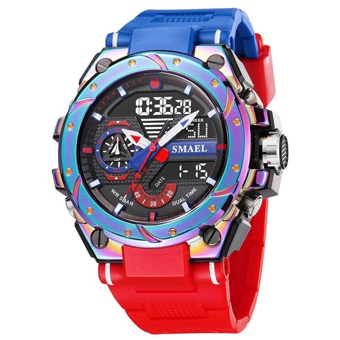 Men Wristwatches Red Bracelet 50M Waterproof Alarm Clock Analog Digitals Sport Watches