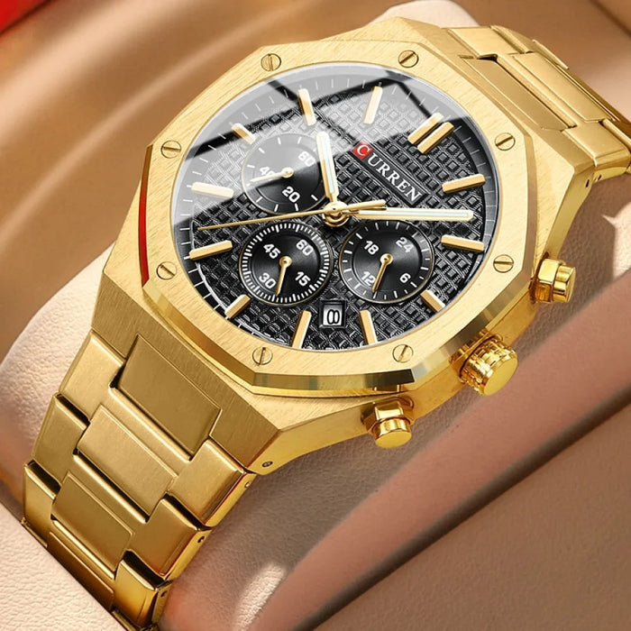 Unique Stainless Steel Chronograph Waterproof Quartz Wristwatch With Auto Date