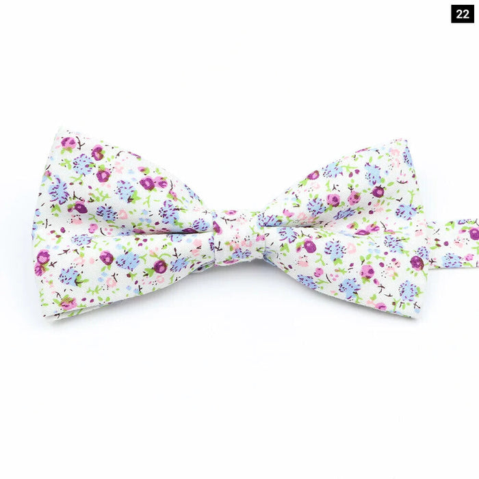 Colourful Floral Bow Ties Fashion Cotton Print For Mens Wedding And Business Suits