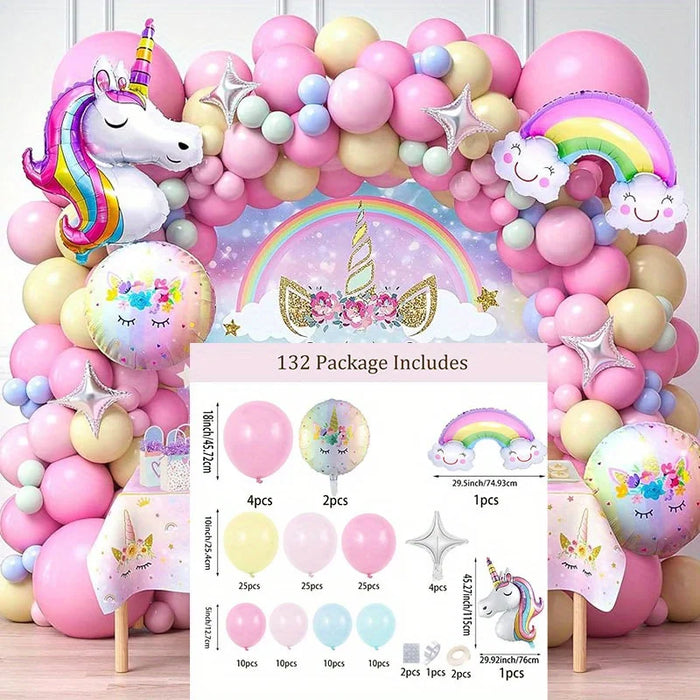 132Pcs Rainbow Unicorn Balloon Arch Wreath Kit Pink Yellow Blue Latex Balloon Colourful Unicorn Aluminum Balloon Summer Party De