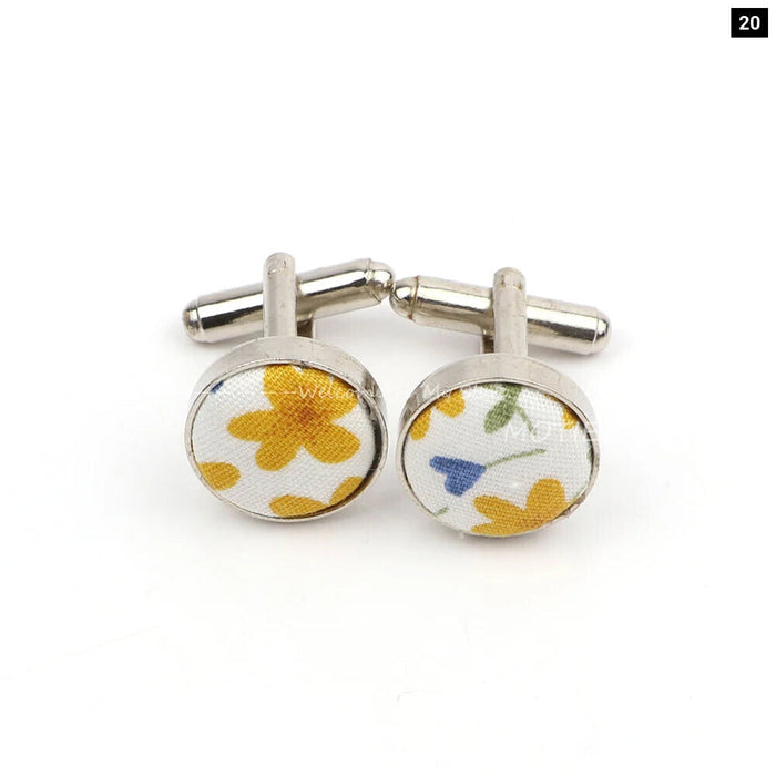 Floral Pattern Cufflinks Mens Classic White Metal Accessory