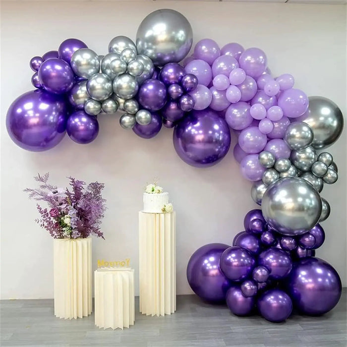 133Pcs Dark Purple Balloon Arch Set Lilac And Metallic Purple Silver Moon Suitable For Outdoor Decoration On Ramadan Anniversary