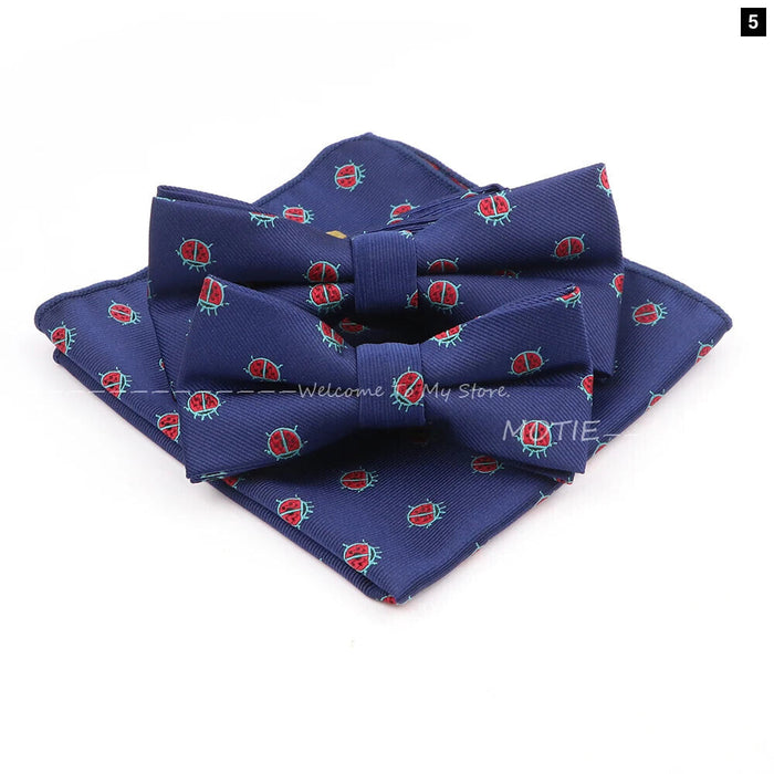 Cartoon Insect Bowtie Set Red Floral Brooches For Men