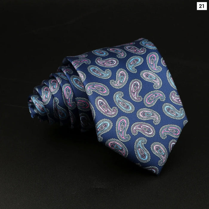 Mens Silk Tie 7.5Cm Blue Paisley Floral For Weddings And Work