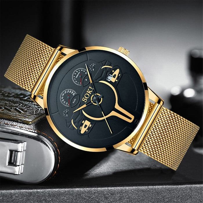 Luxury Fashion Calendar Watch Men Stainless Steel Strap Clock Sport Watches Mens Quartz Wristwatch