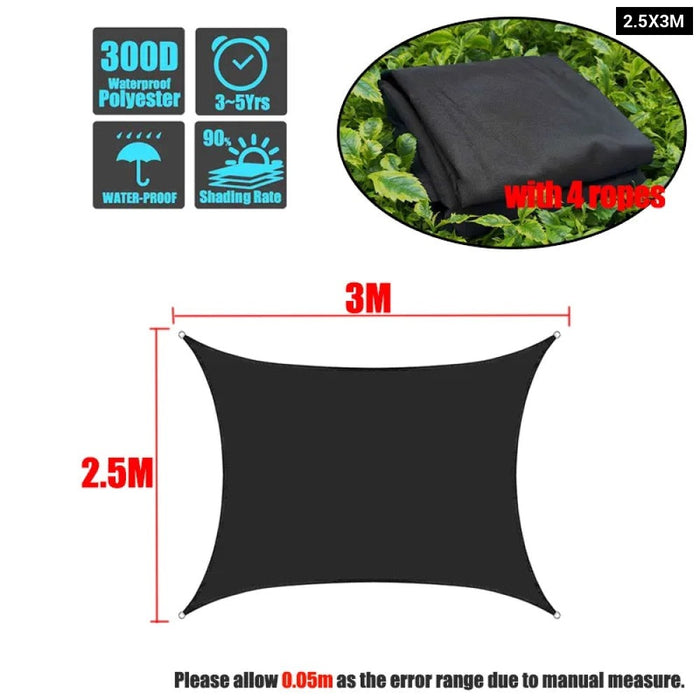 Black 420D Waterproof Square Rectangle Shade Sails Garden Terrace Canopy Swimming Sun Shade Camping Awnings