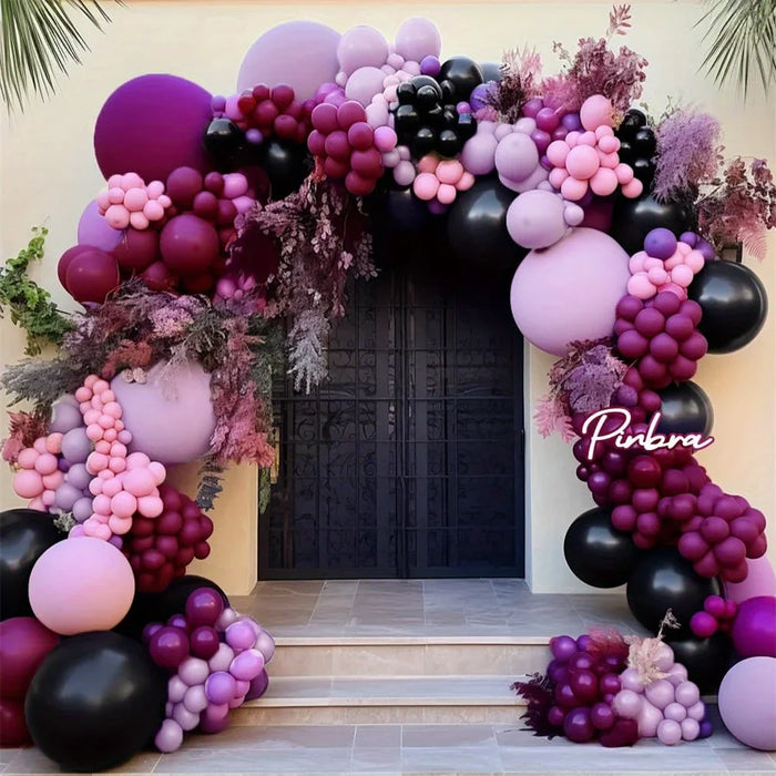 124Pcs Black Pink Purple Balloon Taro Taro Flower Ring Set Suitable For Dark Style Theme Events Birthday Parties Anniversaries