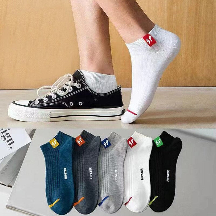 5 Pairs Mens Letters SP Short Socks Spring And Summer Shallow Low Top Sport Short Socks Trend In Tube Socks