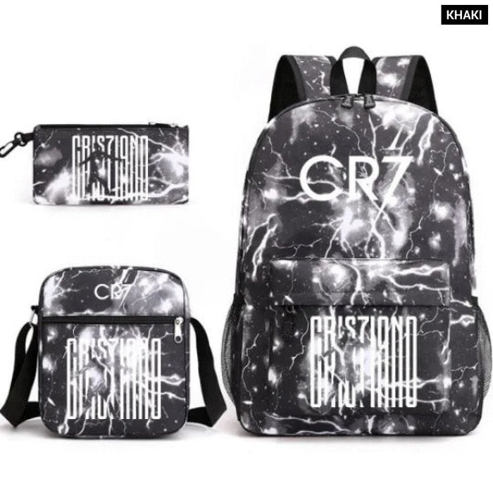 Unisex 3Pcs Football Cr7 3D Print Kids School Bag