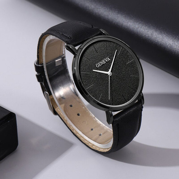 2PCS Set Fashion Mens Leather Watches Simple Men Business Mesh Belt Quartz Watch Male Casual Necklace Wristwatch