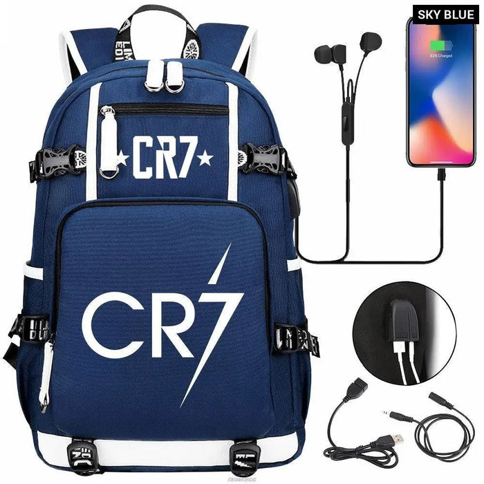 Unisex Cr7 School Bag For Kids Usb Charging Orthopedic Black