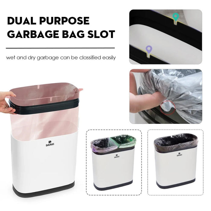 14 Liter Plastic Slim Garbage Container Bin With Press Top Lid For Kitchen Bathroom