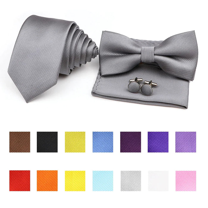 Tie Set Solid Colour Bowtie Handkerchief Brooch Cufflink For Business Weddings And Gifts