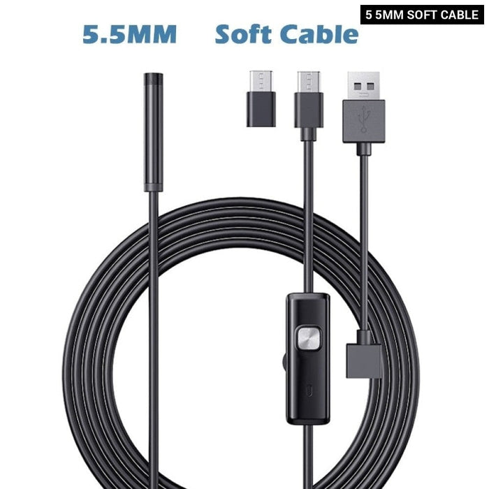 Industrial Endoscope Camera Ip67 Waterproof 5.5mm 7mm 3 In1 For Android Phone Pc Usb Endoscope Camera 6leds Adjustable
