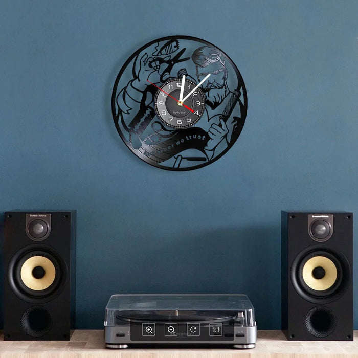 Barber Shop Vinyl Record Wall Clock