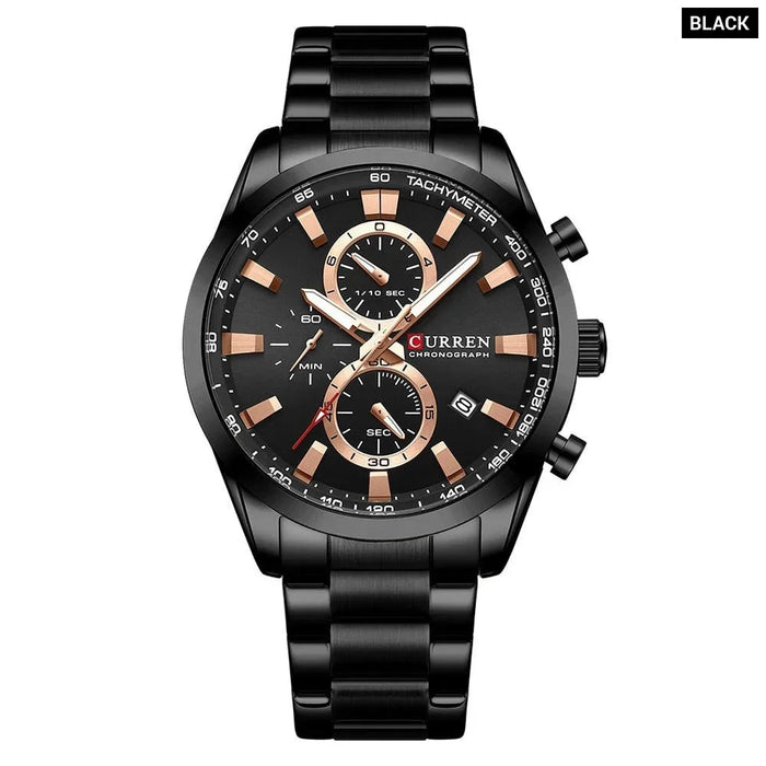 Casual Sporty Brand Stainless Steel Band Wristwatches For Men Chronograph Quartz Watches With Date