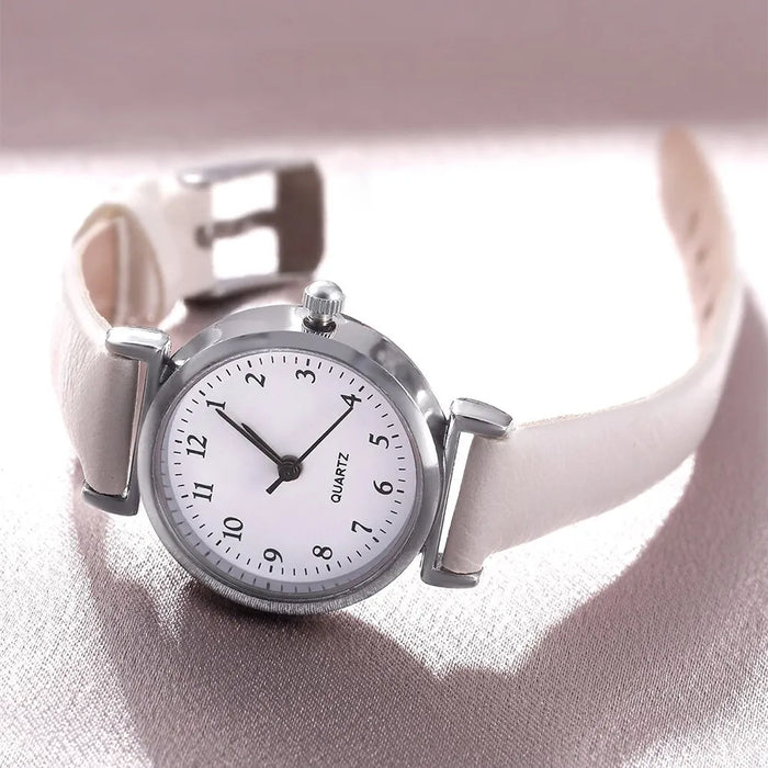 Bracelet Quartz Watch Women Set White Dial Simple Leather