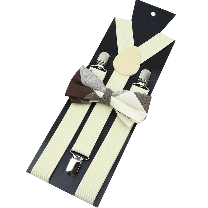 Cotton Plaid Bowtie Suspenders Set For Weddings