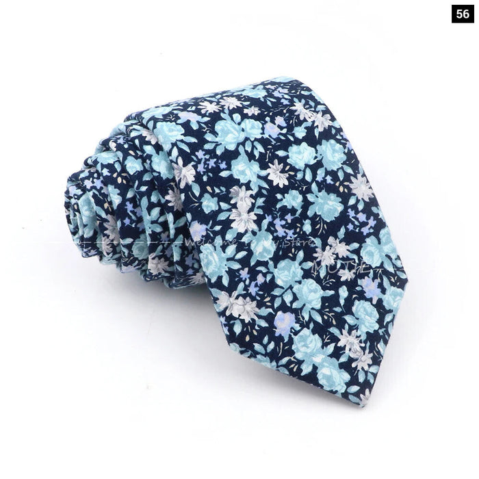 Blue Floral Cotton Ties For Weddings Business And Daily Wear