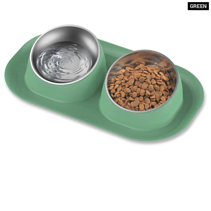 Stainless Steel Double Dog Bowl Anti Skid No Spill